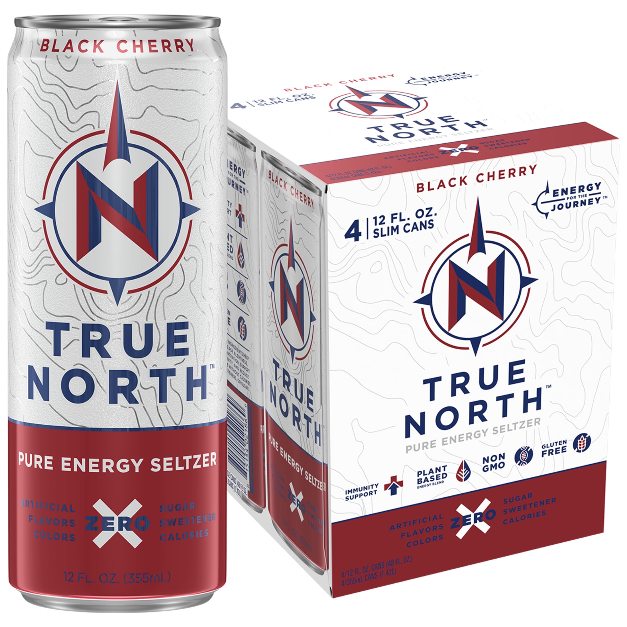 True North Pure Energy Seltzer, Black Cherry, 12 fl oz, 4 Pack