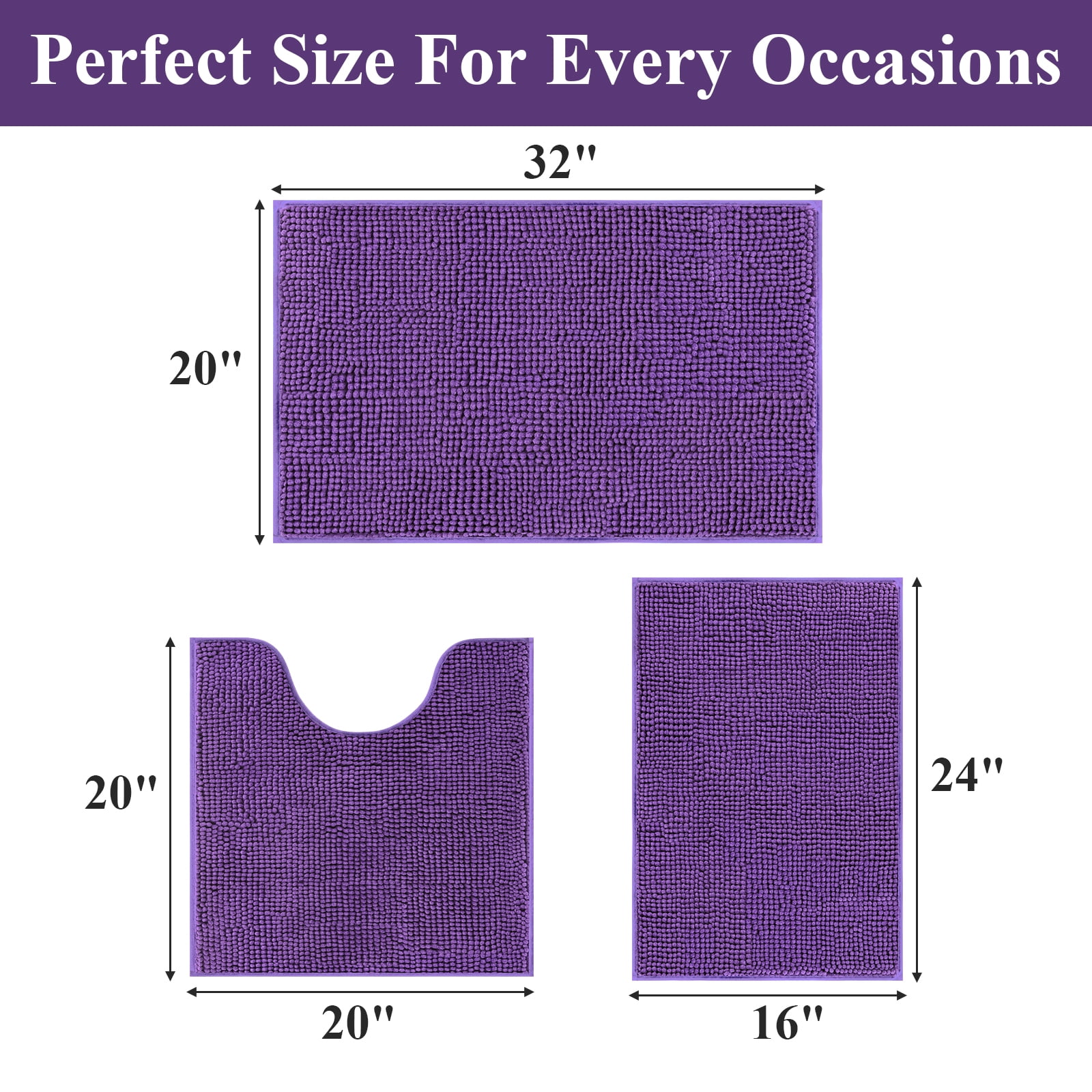Vaukki Lavender Purple Bathroom Rug Sets 3 Piece Ultra Soft Absorbent Shaggy Bath Mat Non Slip Toilet Rug for Bathroom