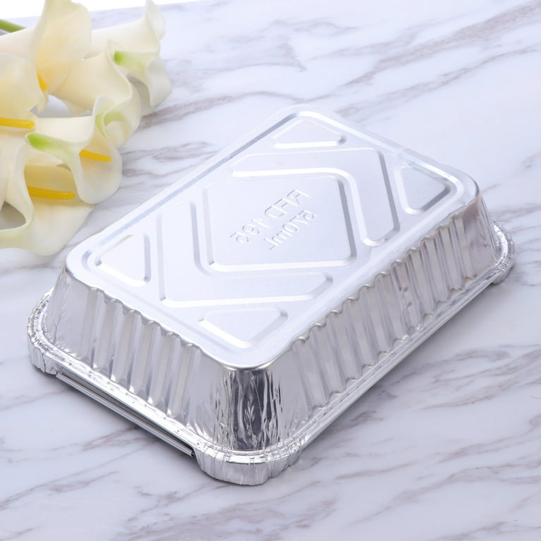 NYHI 9 inch x 13 Aluminum Foil Pans with Lids 10 Pack Durable Disposable Grill Drip Grease Tray Half-Size Deep Steam Pan and Oven Buffet Trays Food