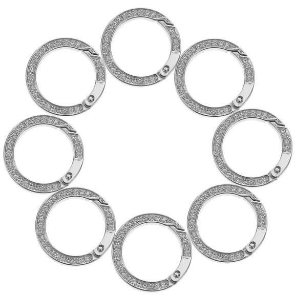 PAMINGONO 8Pcs Small Key Chain Rings Round Metal Key Rings for Car Keys Simple Design Silver Alloy Rhinestone