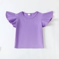 thumbnail image 4 of Kucnuzki 4T Toddler Baby Girl Spring Summer Outfits Pants Sets 5T Fly Sleeve Pure Color Casauk Tee Top Elastic Floral Flare Pants 2PCS Set Purple, 4 of 9