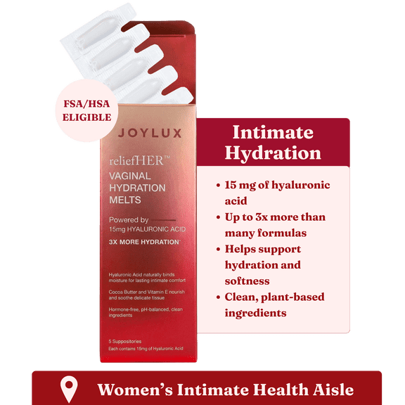 Joylux reliefHER Vaginal Moisturizer Melts, 15mg Hyaluronic Acid, 5 Count