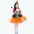 thumbnail image 4 of Glisme Halloween Toddler Girls Outfit Set Colorblock Short Sleeve Crew Neck Dress With Witch Hat And Agic Wand Set Girls Autumn Daily Cozy Outfit Size 3-4 Years Yellow, 4 of 4
