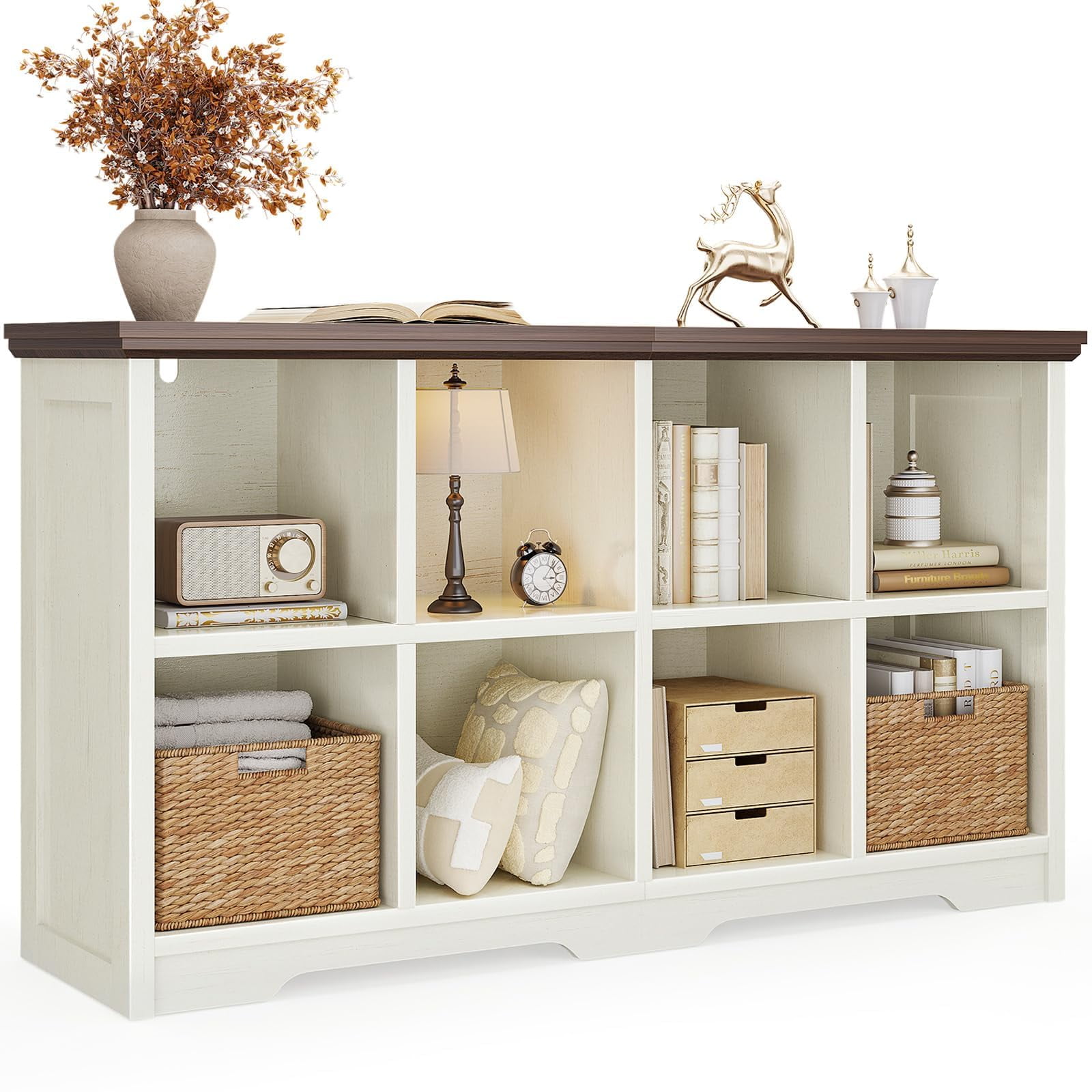 8‑Cube Organizer Bookcase Freestanding Open Cubby Storage Shelving Unit Multi‑Compartment Display Organizer Furniture for Living Room Bedroom Home Office