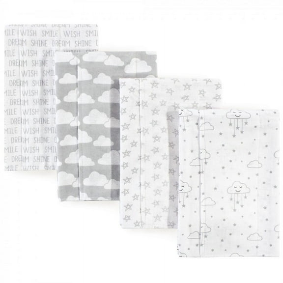 Hudson Baby Infant Girl Cotton Flannel Burp Cloths 4pk, Gray Clouds, One Size