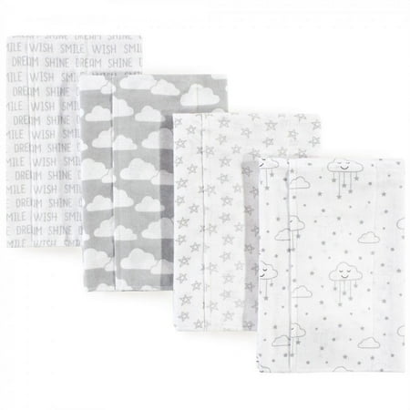 UPC: 0660168521160 | Hudson Baby Infant Girl Cotton Flannel Burp Cloths 4pk  Gray Clouds  One Size