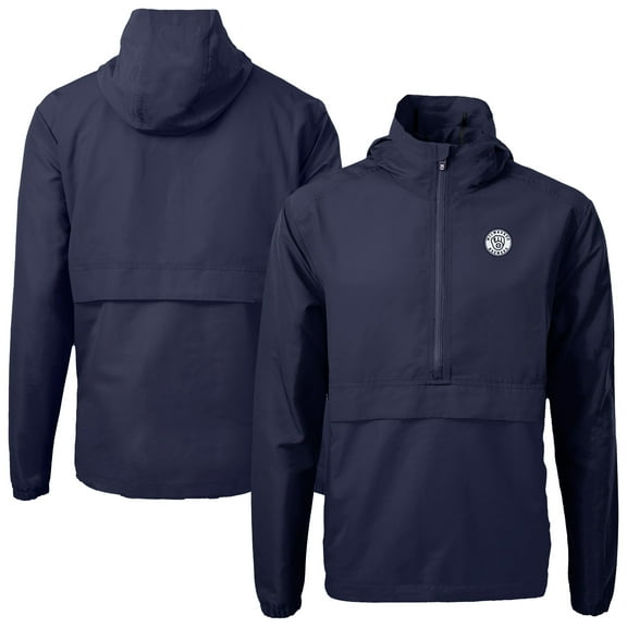Men's Cutter & Buck Navy Milwaukee Brewers Charter Eco Recycled Anorak Half-Zip Hoodie Jacket