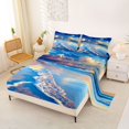 thumbnail image 2 of Castle Fairy Dramatic Cloud Surf Shore Queen Sheets 4 Pieces,Sun Glow Reflective Sand Ocean Art Queen Sheet Sets,Indigo Peach,1 Fitted Sheet,1 Flat Sheet and 2 Pillowcases, 2 of 6