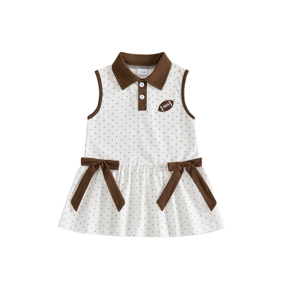 RUINIXCW Toddler Baby Girl Football Dress Outfit Infant Girl Summer Fall Tank Dress Rubby Embroidery Sleeveless Turn Down Collar Dot Ruffled Dress
