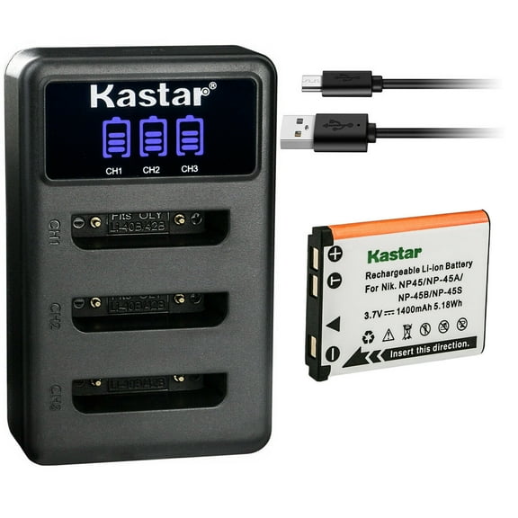 Kastar 1 Pack Battery and LCD Triple USB Charger Compatible with Fujifilm FinePix J40 J100 J110W J120 J210 J250 JV100 JV105 JV150 JV155 JV160 JV200 JV205 JV250 JV255 JV300 JV500 JX200 JX205 JX210