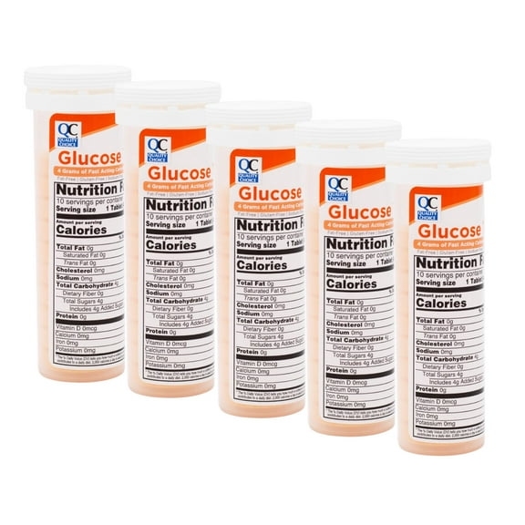 Quality Choice Fast Acting Glucose Tablets Orange Flavor Blood Sugar Treatment, 10 Count - Pack of 5