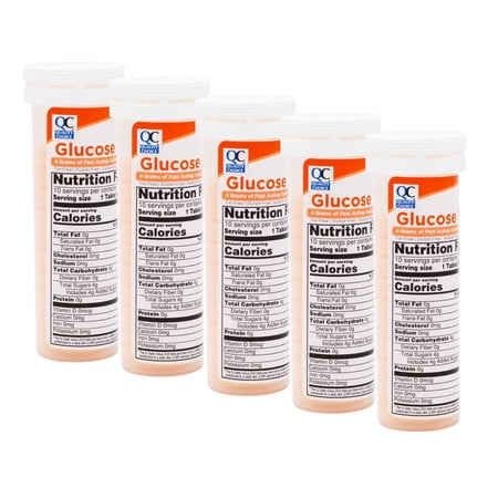 Quality Choice Fast Acting Glucose Tablets Orange Flavor Blood Sugar Treatment, 10 Count - Pack of 5
