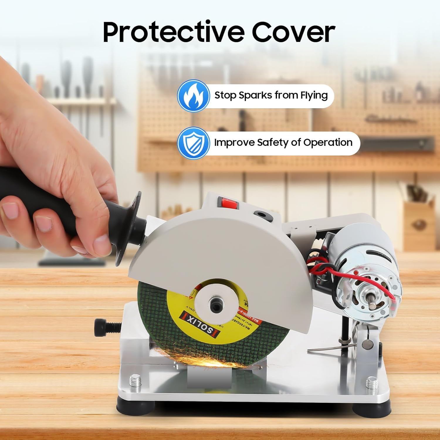 FOGGBET Mini Table Saw, 96W 9000RPM 4 Inch Portable Tabletop Saw, 0-45° Adjustable Mini Miter Saw with 2 Blades, Compact DIY Craft Cutting Machine for Wood, Acrylic, Plastic, PCB