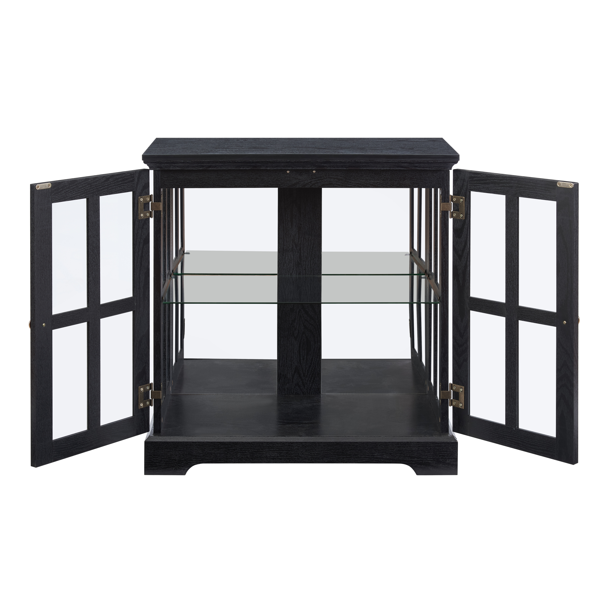 Leumius LED Curio Display Cabinet, Antique Display Cabinet with Adjustable Shelves, Retro Design Quality Showcase with Lattice Doors Elegant Bookcase and Storage Cabinet for Home Decor Black