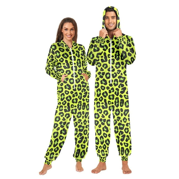 joogoo Green Leopard Unisex Adults Onesies Pajamas Jumpsuits L