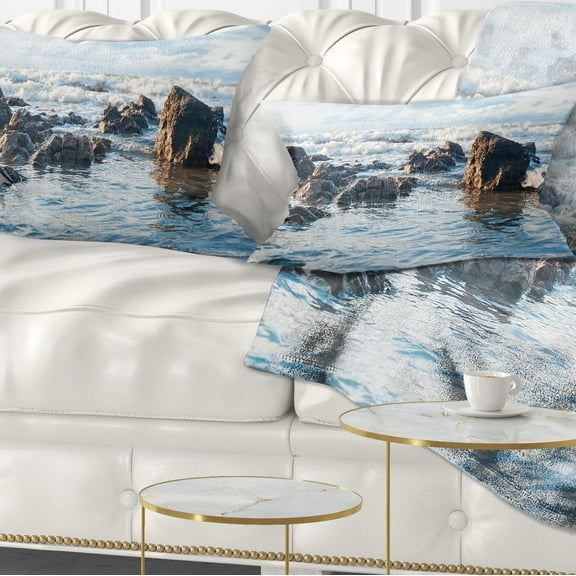 Designart 12" x 20" Blue Polyester Throw Pillow