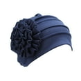 thumbnail image 2 of TODOZO Women African Turban Flower Knot Headwrap Pre Tied Bonnet Beanie Cap Headwrap Hair Loss Wrap Headband Tie Women's Soft Monochrome Side Applique Flower Hijab Hat Muslim Baotou Hat Navy One Size, 2 of 5