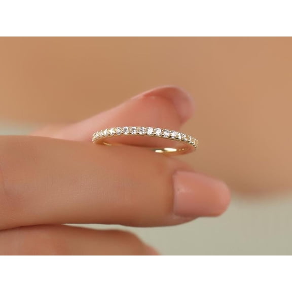OM Jewels Dainty Moissanite Eternity Wedding Band Women Ring 14k Yellow Gold Plated