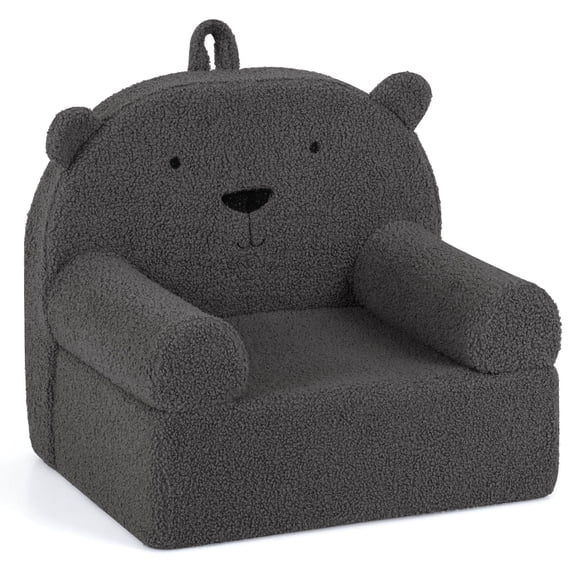 Infans Kids Bear Sofa Toddler Foam Couch with Soft Fleece Fabric Cover Gray
