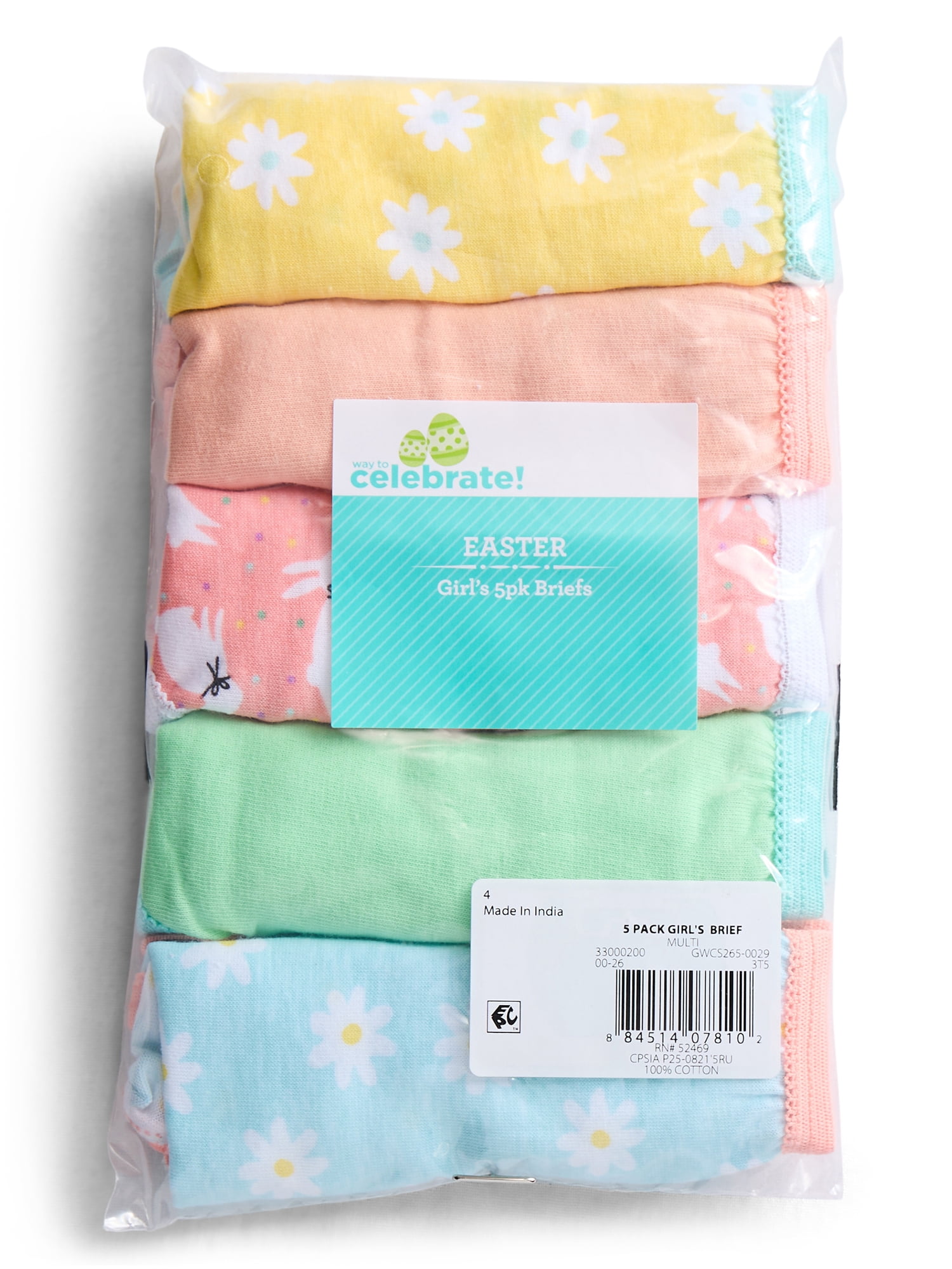 Easter Girls Cotton Underwear Briefs from Way To Celebrate, 5-Pack, Sizes S-XL