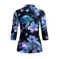 thumbnail image 3 of Uorisanigo Turtle Flower Women's Golf Shirt Soft Polyester Spandex Fabric Women's 3/4 Sleeve Athletic Golf Shirts Comfortable Fashion Zip Up Collar Tennis Tops Outing Wear Size M, 3 of 7