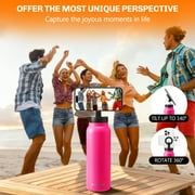 Hatisan 24 oz Insulated Water Bottle, Magnetic Stainless Steel Water Bottle, with Mobile Phone Holder Tripod, Hot for 12H, Cold for 24H(Rose Red)
