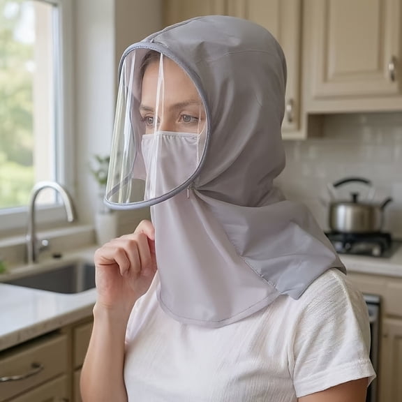 Kitchen Anti-Smoke Protective Hood with Clear Face Shield, Breathable Elastic Fit Headwear for Cooking Baking Gardening 15.75 x 11.81in
