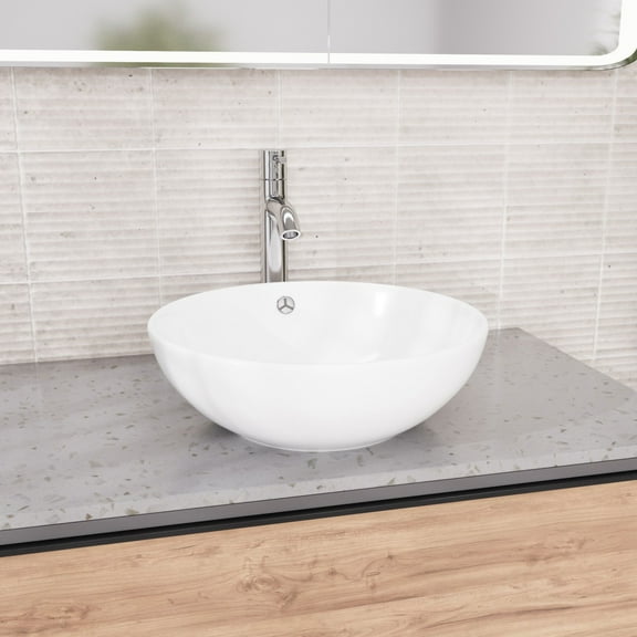 Renovator's Supply Watts 16 1/2" Round Countertop Vessel Bathroom Sink White with Overflow