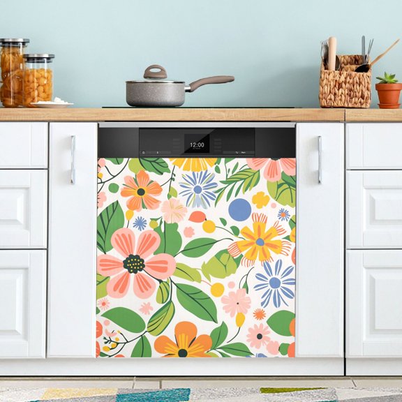 Yayeee Magnetic Dishwasher Cover for The Front Decoration Home Kitchen Machine Sticker Protector, Retro Pink Floral