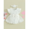 thumbnail image 3 of vera natura Baby Girl 2 Piece Outfits Mesh Lace Patchwork Ruffle Romper Dress and Headband Summer Clothes, 3 of 10