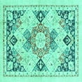 thumbnail image 1 of Ahgly Company Machine Washable Indoor Square Abstract Turquoise Blue Modern Area Rugs, 7' Square, 1 of 4