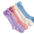 thumbnail image 3 of Calcetines de malla de verano para niñas pequeñas Color sólido Tubo medio Transpirable Lazos huecos Calcetines de princesa Nituyy Calcetines de red de verano sólidos a media pantorrilla para niños pequeños, 3 of 5