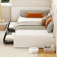thumbnail image 2 of Twin daybed with 2 Storage Drawers, Corner Bed Frame with Extended headboard and Bed Rails, Velvet Upholstered Sofa Bed with Guardrail for Bedroom, Guest Room, Adjustable Installation, Beige, 2 of 8