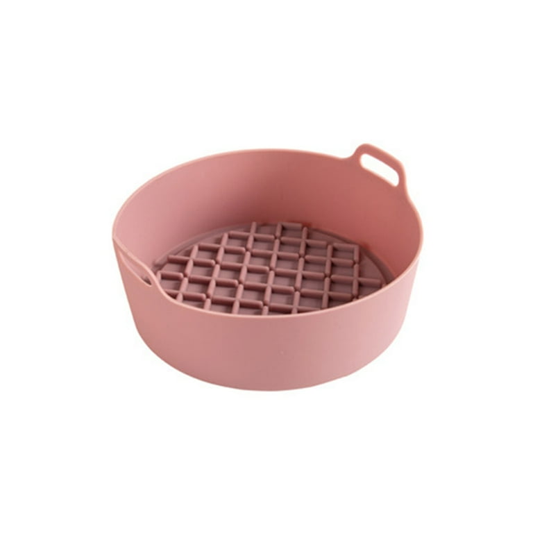 TureClos Silicone Pot Thicken BBQ Plate Barbecue Basket Heating Baking Pan  for Air Fryer Oven Microwave, Pink, S, Round 