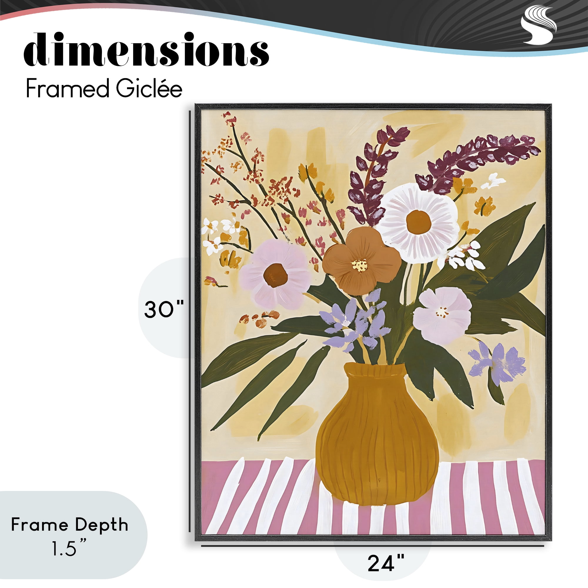 Stupell Industries Boho Flowers on Pink Stripes Black Framed Giclee Art, design by Creative Studio