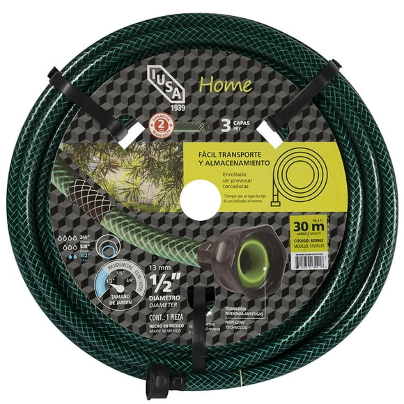 Manguera 30m Home Tricapa 1/2” con Conexiones Plásticas Planas verde