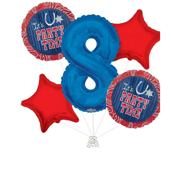 8th Red & Blue Bandana Birthday Balloons Decoration Supplies Party Time Rodeo