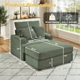 thumbnail image 2 of FFH Oversized Chair with Ottoman, Modern Accent Chair with Cup Holder, Corduroy Single Sofa Reading Chair for Living Room, Bedroom, Office, Green, 2 of 12