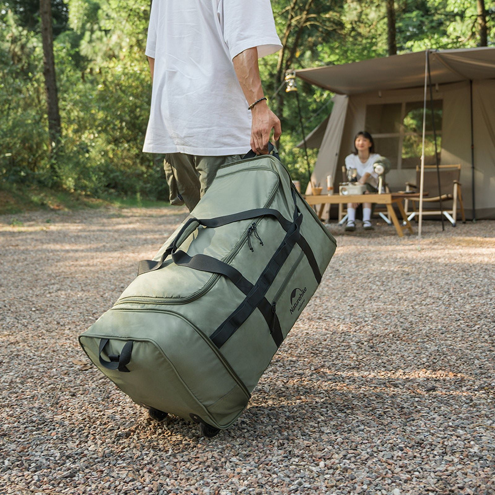 Naturehike, Collapsible Duffel Bag with Wheels, Portable 88L Large Capacity Sports & Travel Bag, Foldable Travel Luggage Bag for Adult, Tear-resistant Polyester Fabric, For Camping/Traveling/Touring