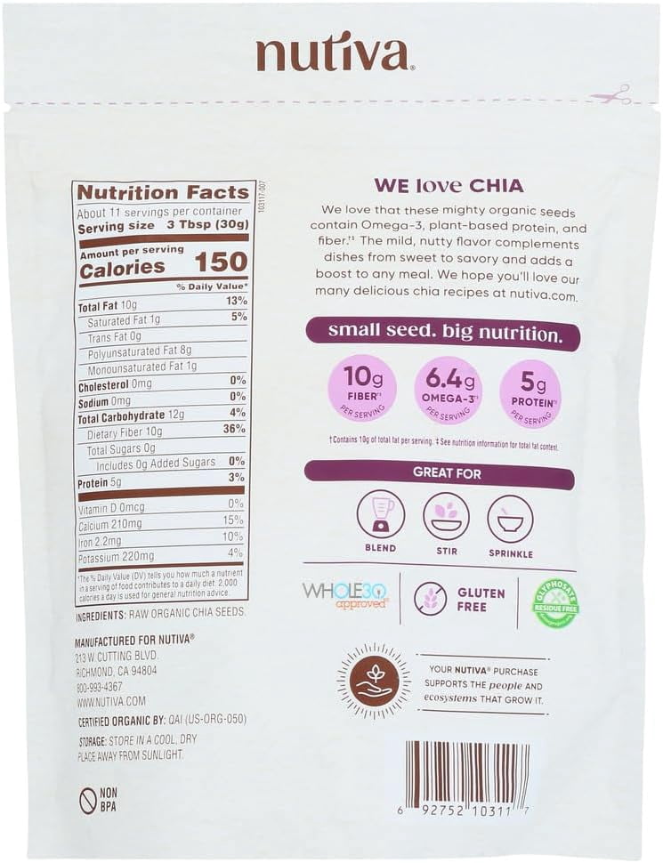 Nutiva Organic Chia Seed Black 12 oz Pack of 3