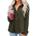 thumbnail image 5 of Xuanfei Women Solid Corduroy Button Down Ruffle Long Sleeve Shacket Coat With Pockets, 5 of 6