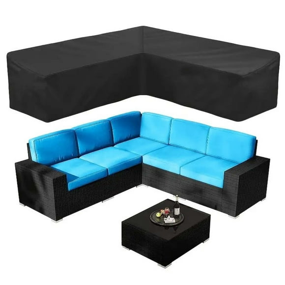 COSYUMI Funda de Sofá Seccional en Forma de V para Patio, Funda Seccional Impermeable para Exteriores, Funda de Sofá para Muebles de Jardín Resistente 420D con 4 Hebillas Resistentes Al Viento para Sofá Interior Al Aire Libre