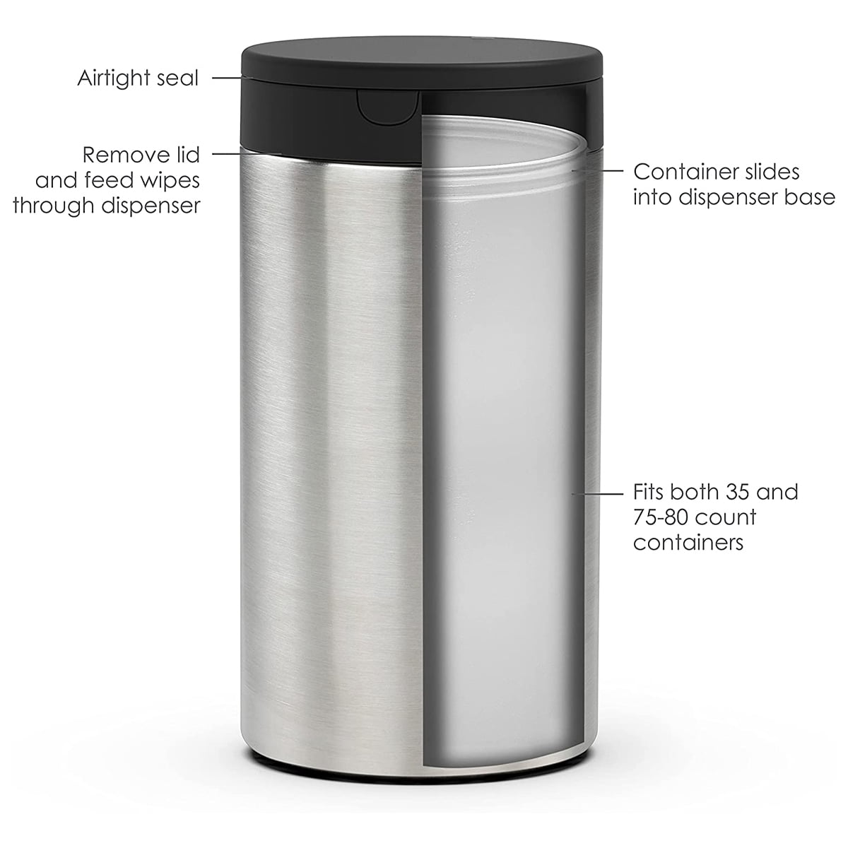 Spectrum Cleaning Wipes Dispenser Stainless Steel Container 1-Handed Use