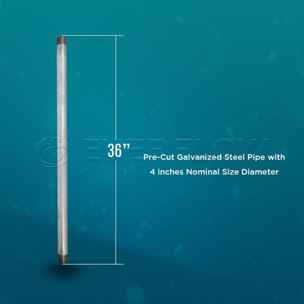 Everflow Supplies PCGL4036 36 Long Pre-Cut Galvanized Steel Pipe with 4 Nominal Size Diameter 