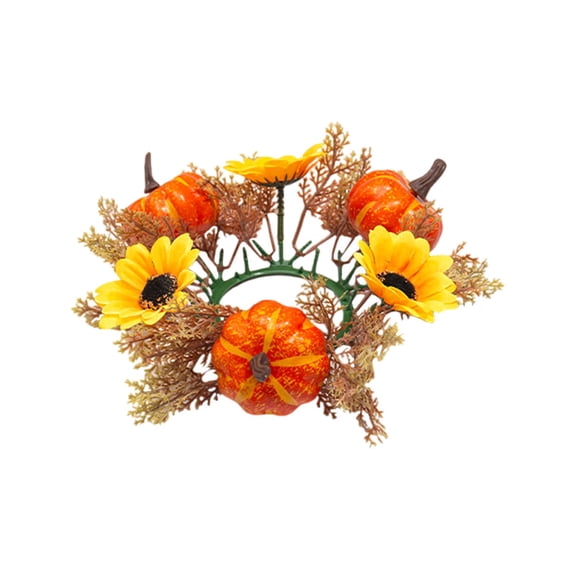 9.8 in Artificial Fall Maple Candle Ring Wreath, Style 296, Halloween Table Decor