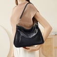 thumbnail image 6 of Genuine Cowhide Leather Women Hobo Bag, Soft Shoulder Tote, Pebbled Texture, Large Capacity, Black, 6 of 11