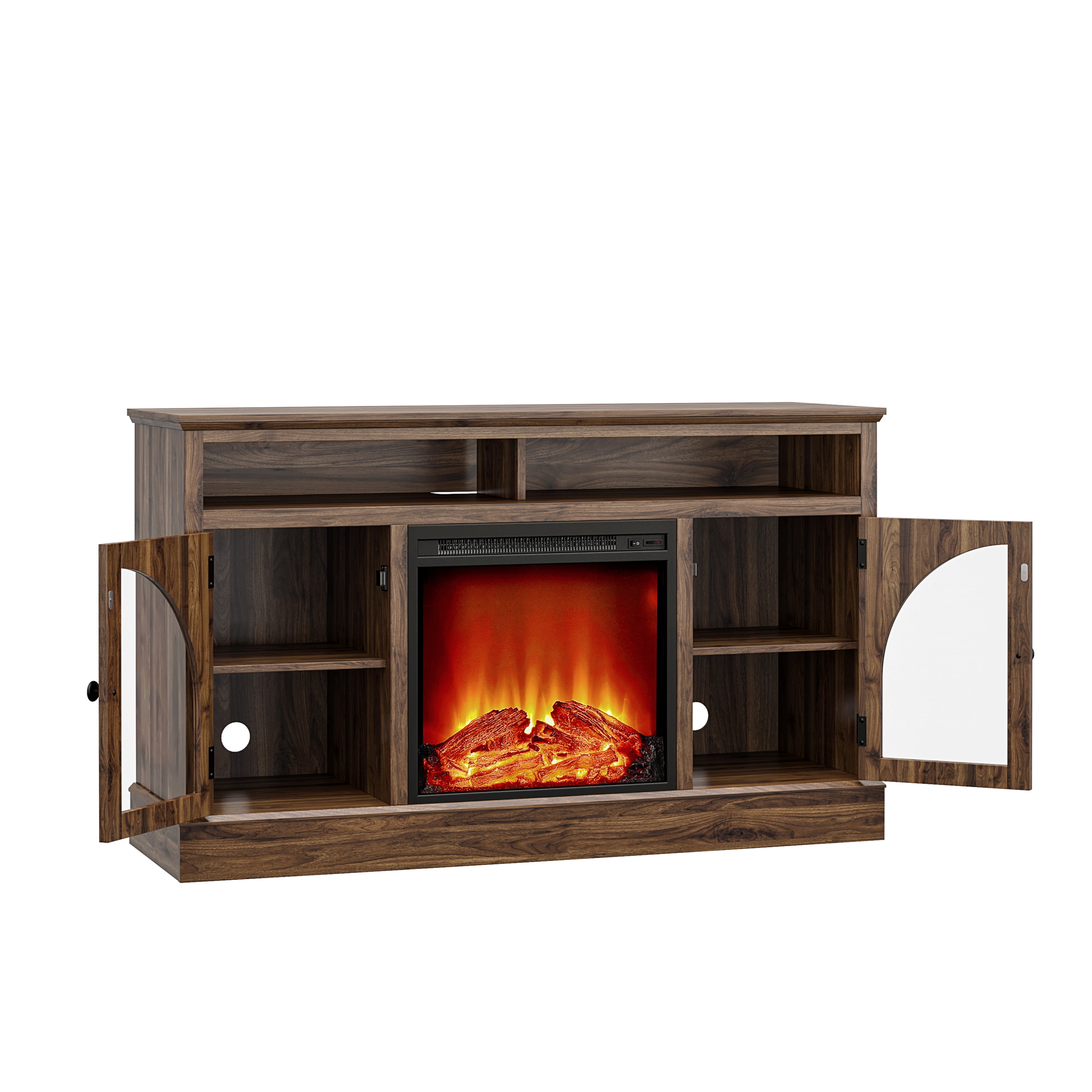 Mainstays Arched Door Fireplace TV Stand for TVs up to 55 in, Canyon Walnut
