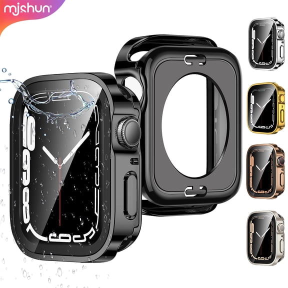 2PCS Apple Watch Case, 2 in 1 Waterproof Case Compatible for Apple Watch Series 11/10 Screen Protector 46mm, 360 Protective Glass Face Cover Hard Bumper   Back Frame for iWatch Accessories 46mm Black