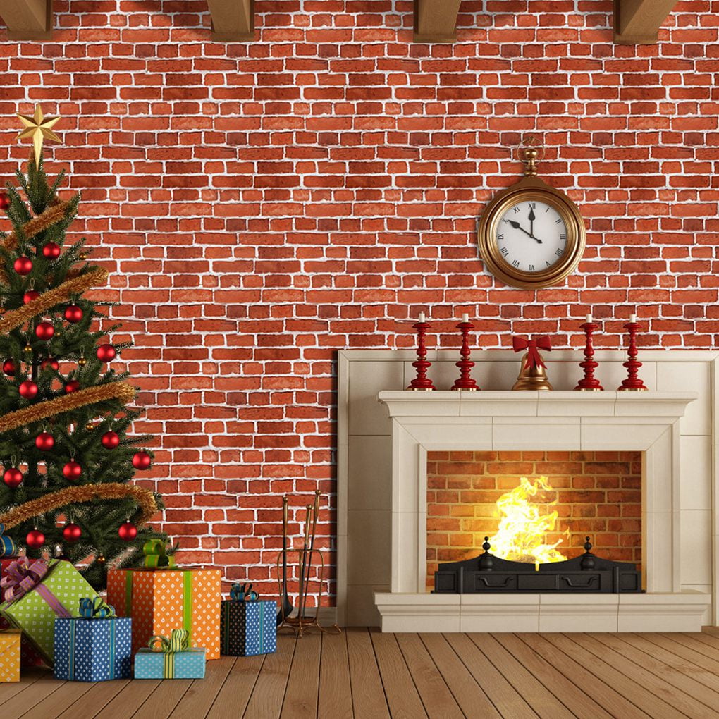 Arthome Peel and Stick Brick Wallpaper 17''x120'' Self Adhesive Contact Paper Waterproof Vinyl Film Wall Paper for Room,Fireplace,Stair and Christmas Holiday Decoration(Red)