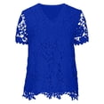 thumbnail image 4 of Womens Tops Summer Top for Women Lace Crochet Embroidery Crewneck Casual Short Sleeve Elegant Work Blouse Trendy, 4 of 5